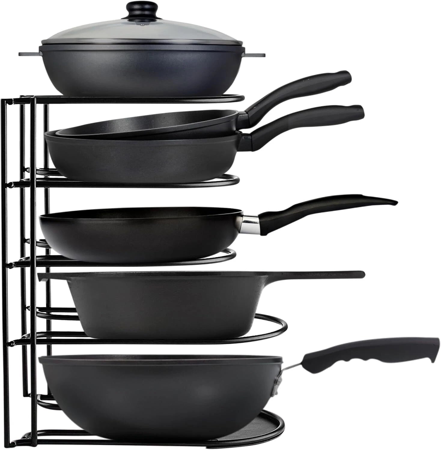 Heavy Duty Pot & Pan Organizer | 5 Tier Cookware & Lid Organizer | Black 07FC0E-D4 - KOEEK