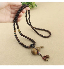 Green Sandalwood Gourd Pendant Necklace Unisex Wooden Bead Sweater Chain Vintage 07FC0E-D4 - KOEEK
