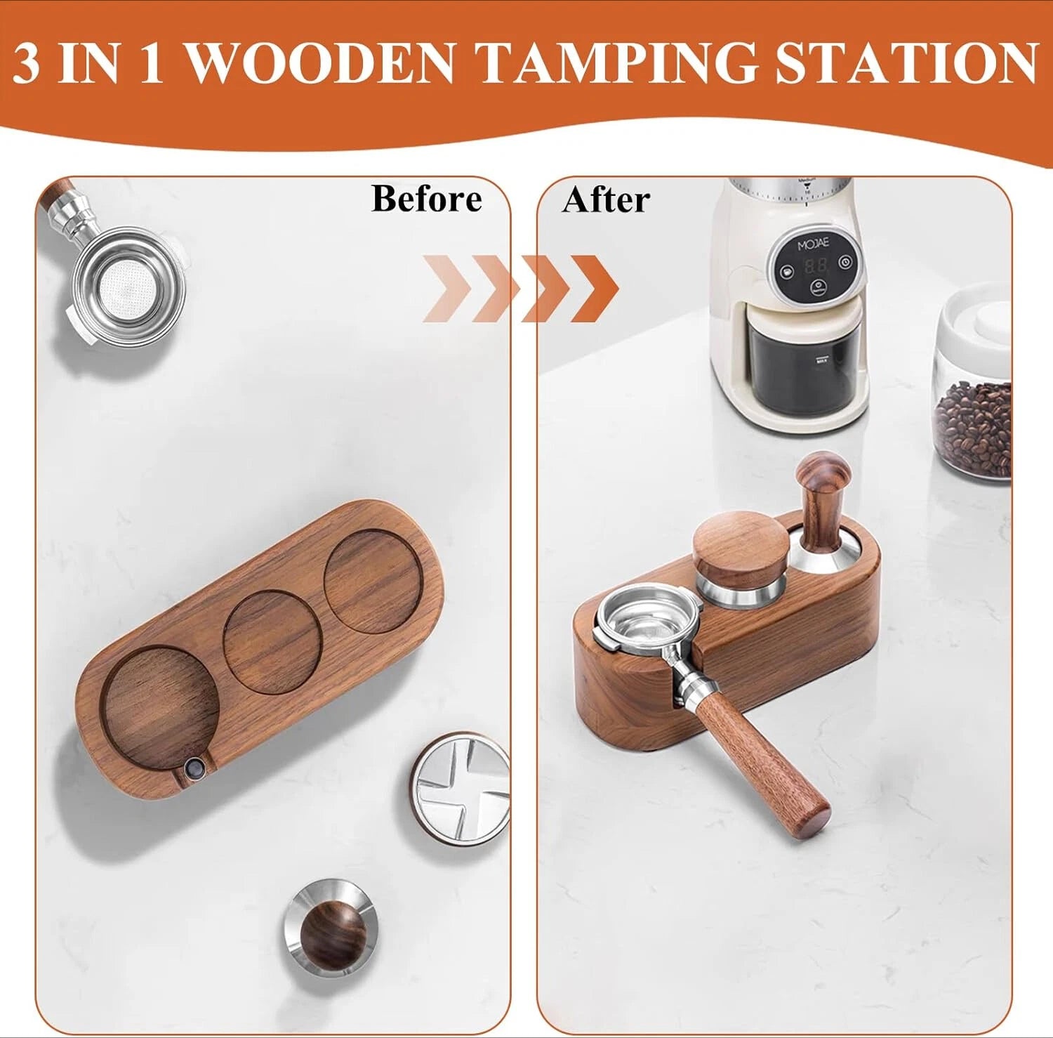 Espresso Tamping Station, 3-in-1 Tamping Station, Wooden Espresso Tamping Stand 07FC0E-D4 - KOEEK