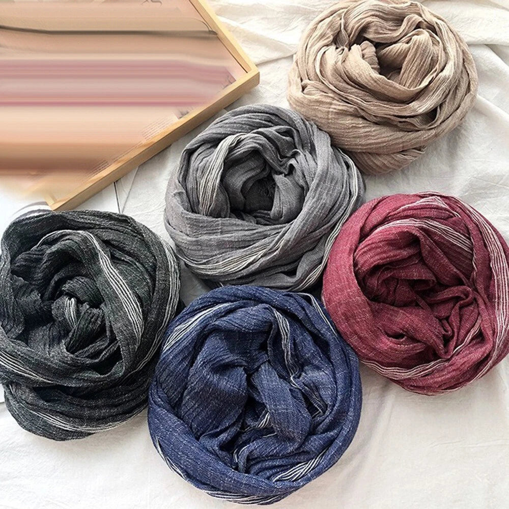 Cotton Linen Men's Scarf Autumn Winter Striped Tassel Scarves Shawl Wrap Unisex 07FC0E-D4 - KOEEK