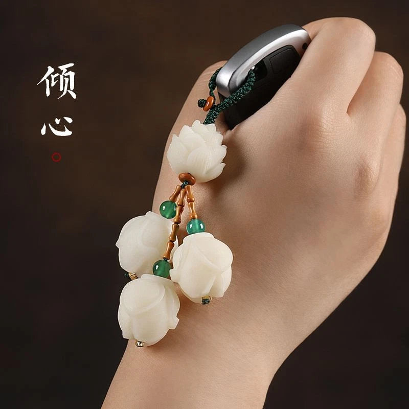 Bodhi Root Magnolia Flower Keychain Chinese Style Car Keychain Couples Pendant 07FC0E-D4 - KOEEK