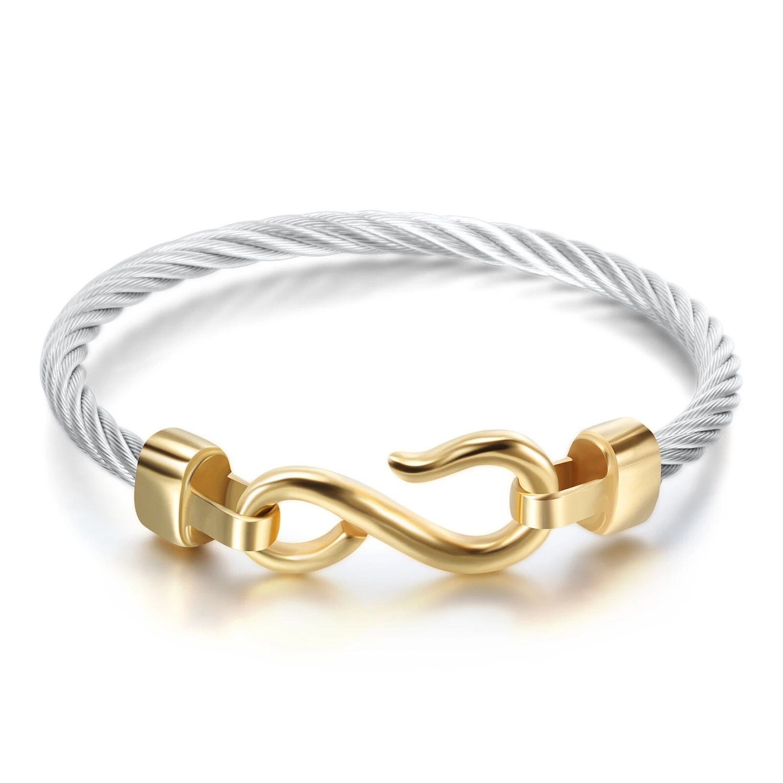 Love Infinity Symbol Charm Stainless Steel Cable Women's Cuff Bangle Bracelet 07FC0E-D4 - KOEEK