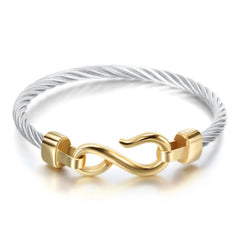 Love Infinity Symbol Charm Stainless Steel Cable Women's Cuff Bangle Bracelet 07FC0E-D4 - KOEEK