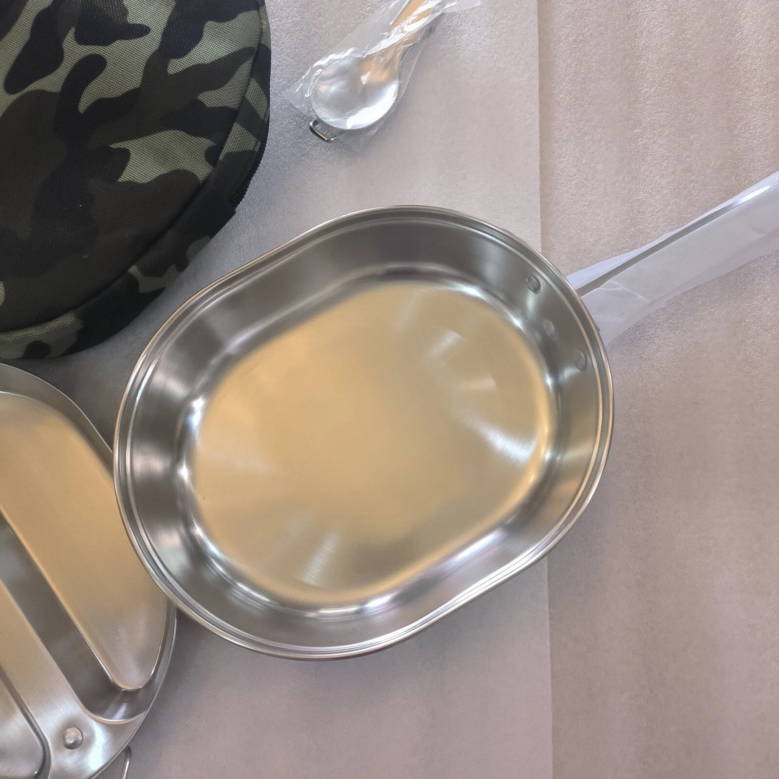 US Military Camping Mess Tin 304 Stainless Steel Round Mess Kit With Cover Bag 07FC0E-D4 - KOEEK