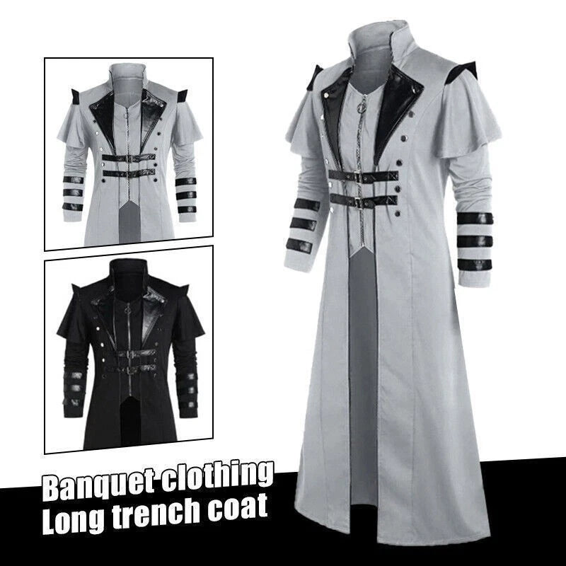 Long Trench Men's Medieval Victorian Style Frock Coat Cape Cloak Costume Jackets 07FC0E-D4 - KOEEK