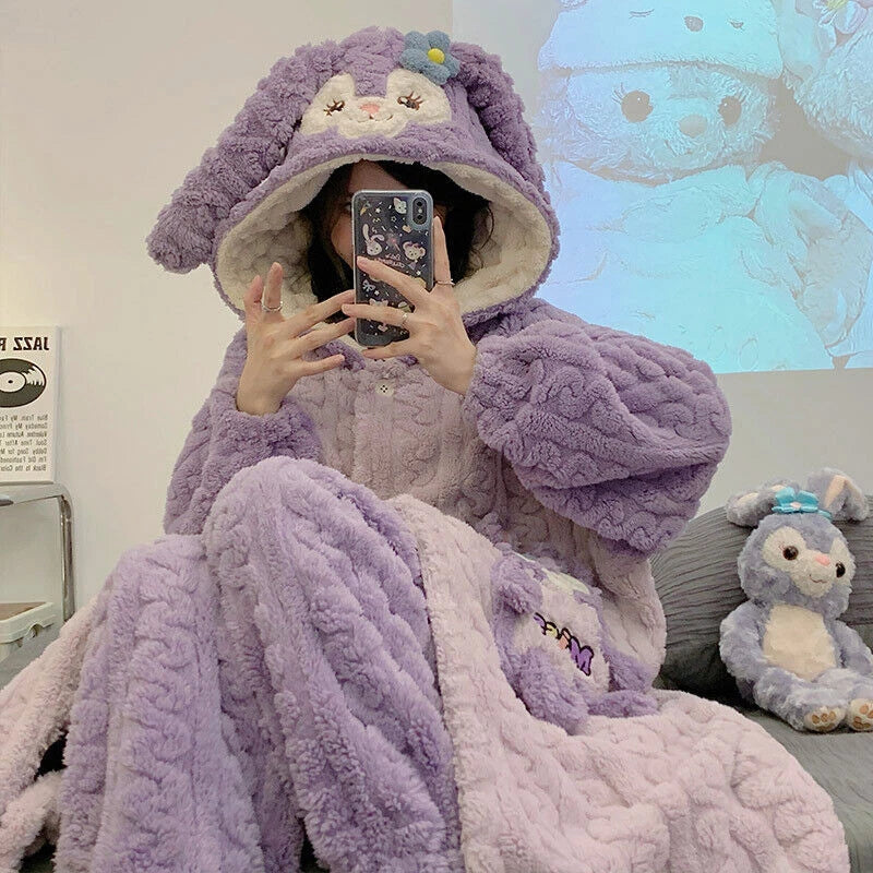 Kuromi My Melody Cinnamoroll Flannel Night-robe Pajama Pants Sleepwear Nightgown 07FC0E-D4 - KOEEK