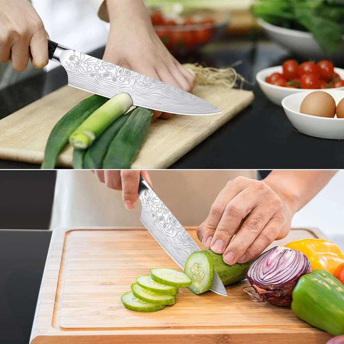 8-Inch Ultra-Sharp Professional Chef's Knife with Finger Guard and Sharpener 07FC0E-D4 - KOEEK