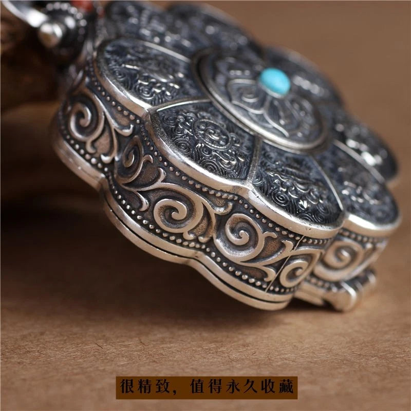 Lotus Eight Treasures Six Syllable Mantra Openable Amulet Box Ethnic Necklace 07FC0E-D4 - KOEEK