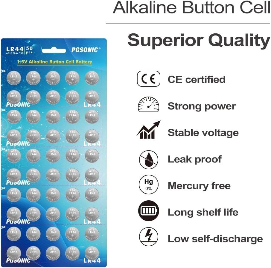 new PGSONIC 50 Pack LR44 Batteries, 1.5 Volt Alkaline Button Cell Batteries with... PGSONIC - KOEEK