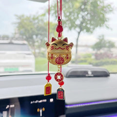 Cat Tassel Car Rearview Mirror Pendant Chinese Style Hanging Ornament 07FC0E-D4 - KOEEK