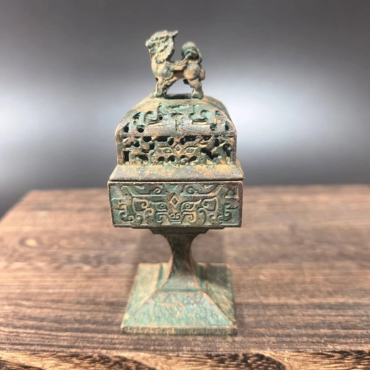 Vintage Finish Alloy Incense Burner Square Pixiu Censer Home Aromatherapy 07FC0E-D4 - KOEEK