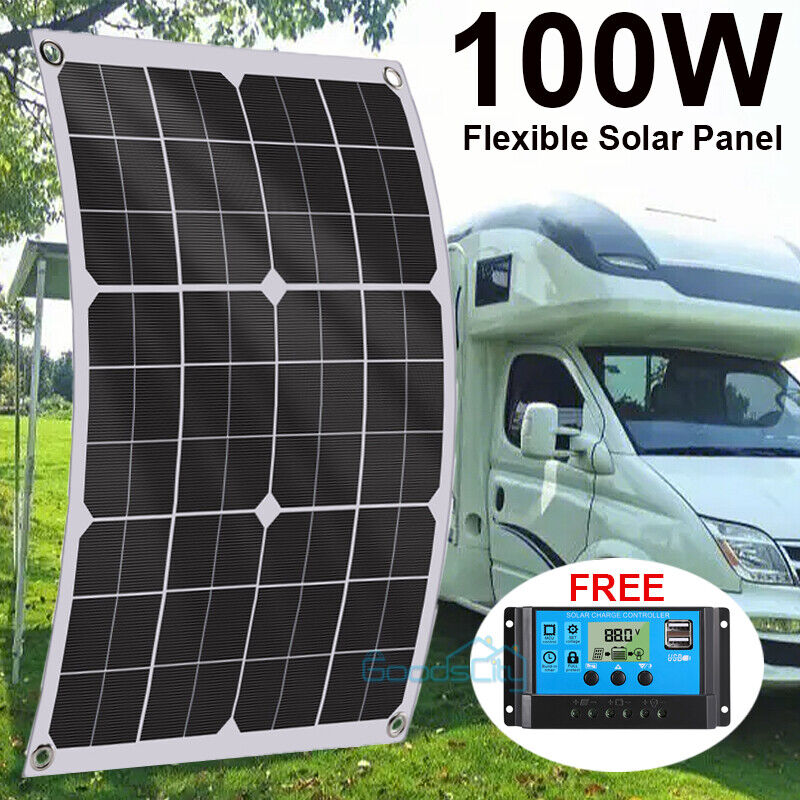 ny 100W Watt fleksibelt solcellepanel 12V Mono Home RV Rooftop Camping Off-Grid Power