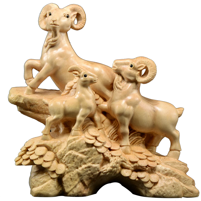 Xiaoye Boxwood Sanyang Kaitai Ornament, Solid Wood Sheep Mahogany Jewelry 07FC0E-D4 - KOEEK