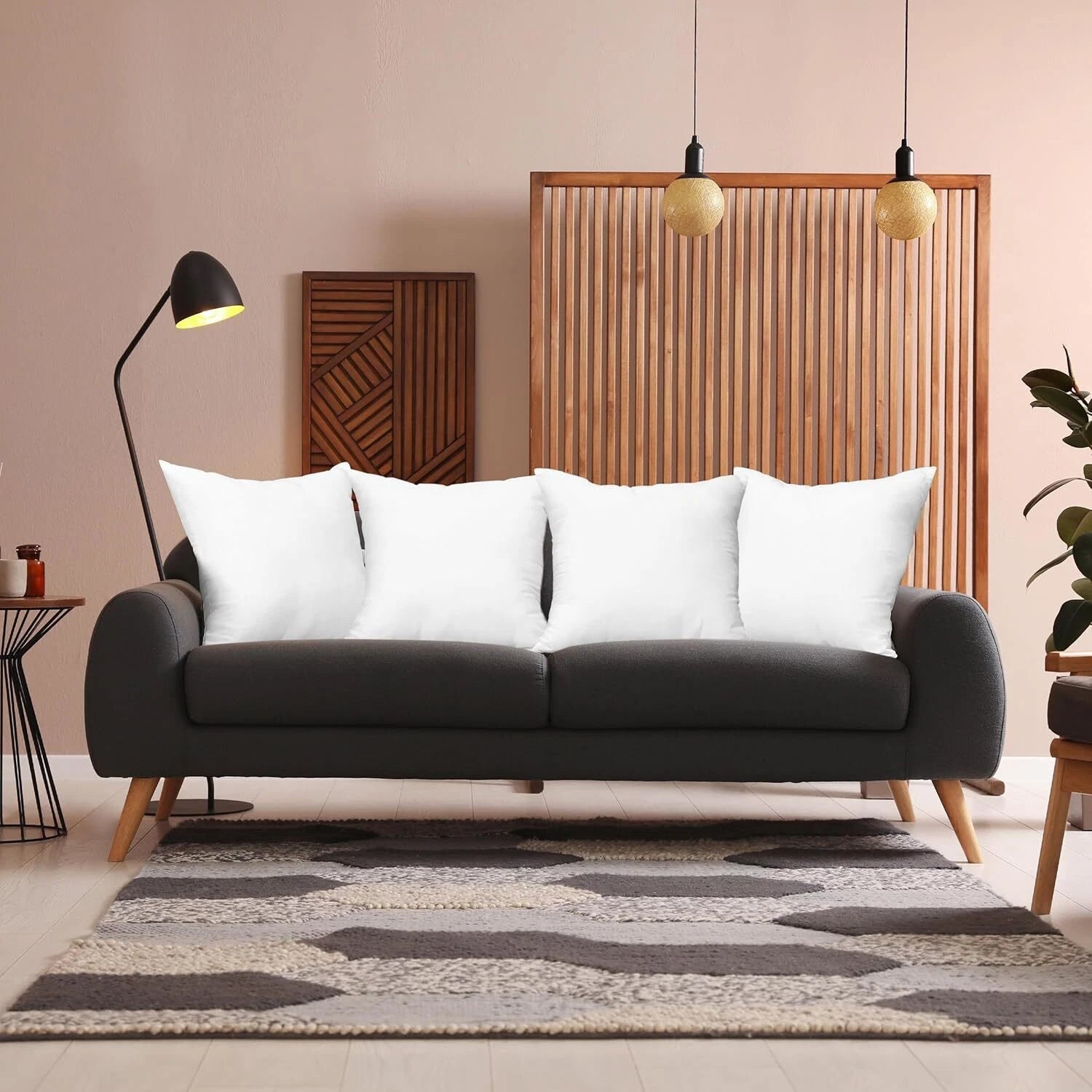 Throw Pillows (Set of 4, White), 18 x 18 Inches Pillows for Sofa, Bed and Couch 07FC0E-D4 - KOEEK