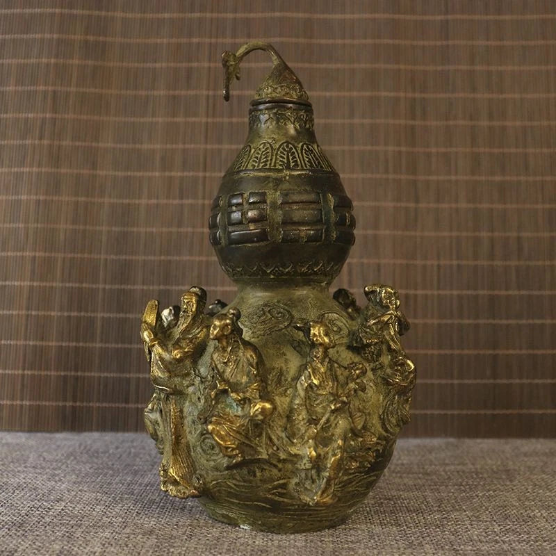 Brass Gourd Figurine Eight Immortals Design Feng Shui Home Entryway Decor 07FC0E-D4 - KOEEK