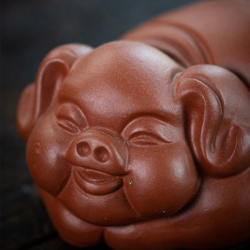 8.9cm Yixing Purple Clay Handcarved Wealth Pig Tea Pet Auspicious Ornament 07FC0E-D4 - KOEEK