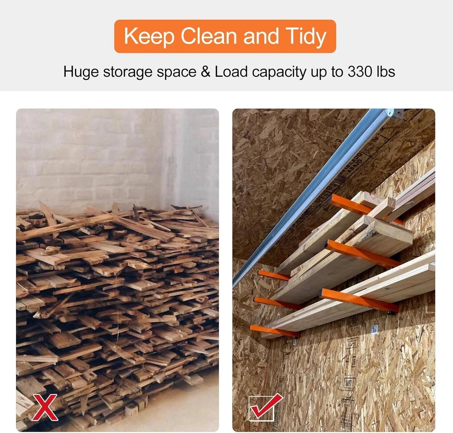 Wall Mount Wood Organizer and Lumber Storage Metal Rack with 3-Level,4 Pack 07FC0E-D4 - KOEEK