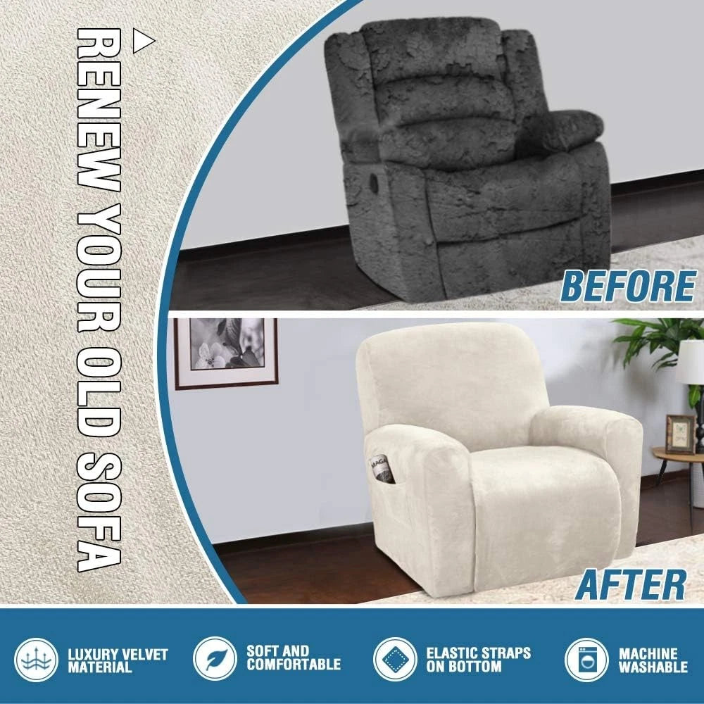 Velvet Stretch Recliner Couch Covers 4-Pieces Style Recliner Chair Covers 07FC0E-D4 - KOEEK