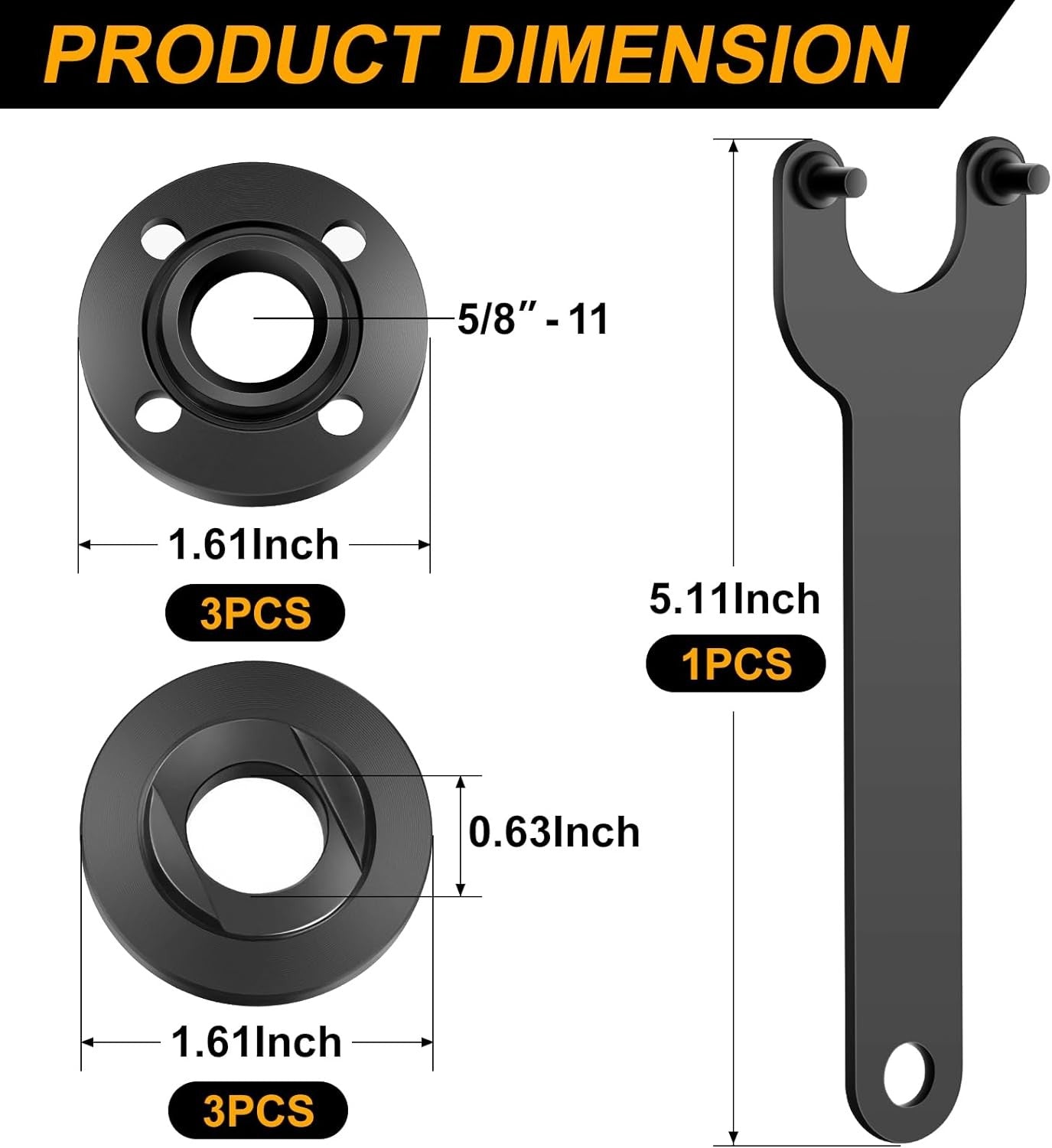 new 7PCS Angle Grinder Nut Flange Wrench,5/8-11 Metal Black 07FC0E-D4 - KOEEK