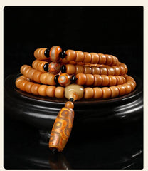 Bodhi Root Bracelet 108 High-throw Wenwan Buddha Beads Rosary Beads Nine-eye Dzi 07FC0E-D4 - KOEEK