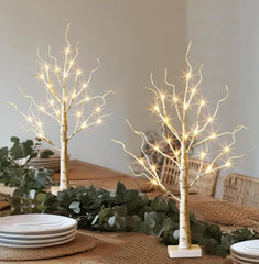 Glowing Birch Tree Spring Home Decor, Christmas Indoor Decor, Set of 2