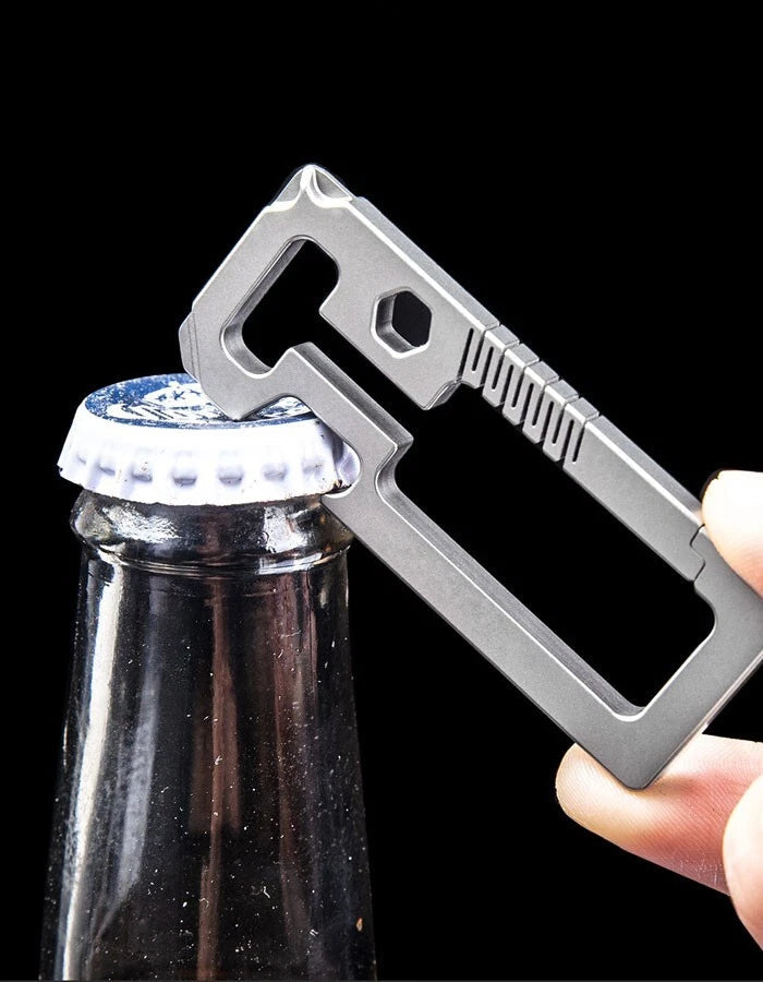 TC4 EDC Titanium Alloy + Leather Multi Tools Keychain Carabiner Car Key Pendant 07FC0E-D4 - KOEEK