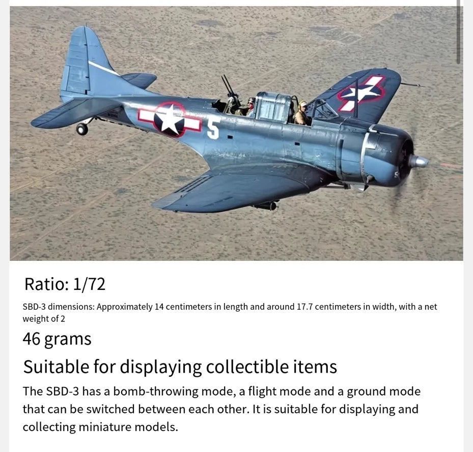 1:72 WW2 Douglas SBD Dauntless Bomber Aircraft Model Diecast Military Collection 07FC0E-D4 - KOEEK