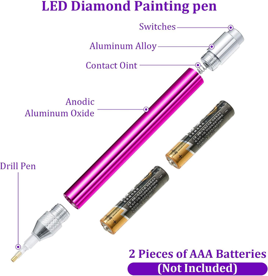 ny 4 stk LED Rhinestone Maleri Drill Pen 5D Rhinestone Painting Lighted Rhineston