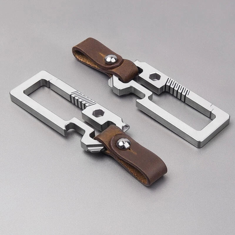 TC4 EDC Titanium Alloy + Leather Multi Tools Keychain Carabiner Car Key Pendant 07FC0E-D4 - KOEEK