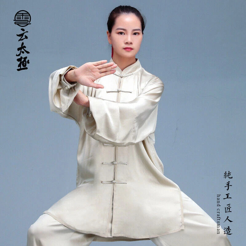 Kung Fu Tai Chi Mulberry Silk Uniform Martial Arts Wushu High-end Handmade Taiji 07FC0E-D4 - KOEEK