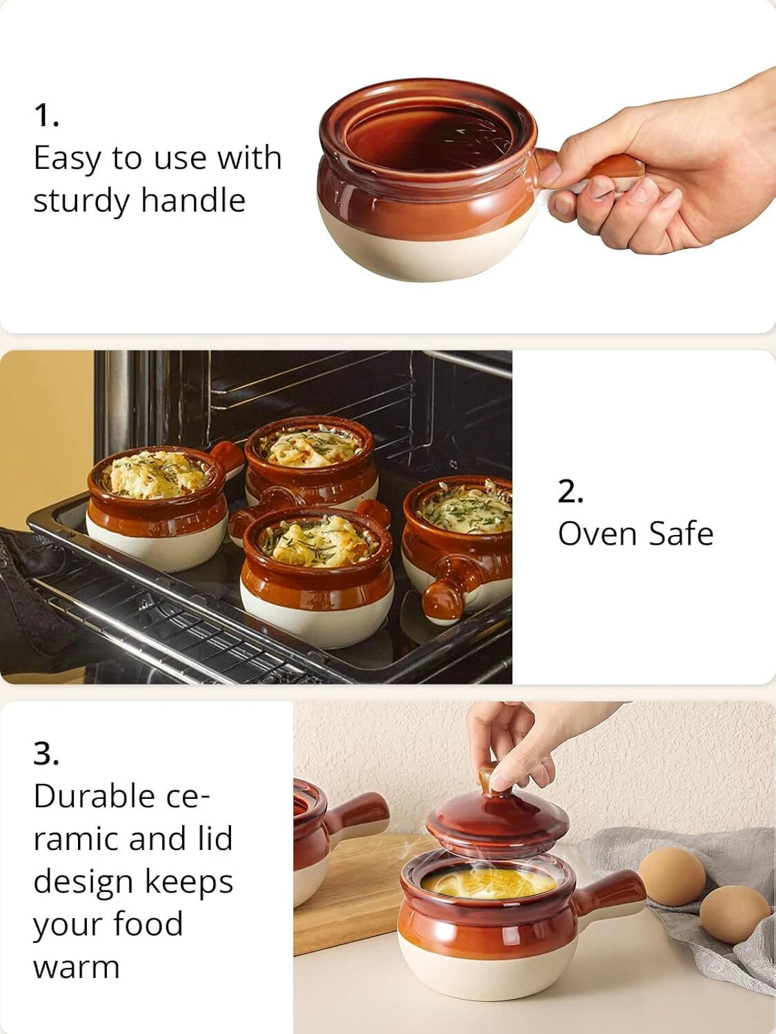 French Onion Soup Servers, Ceramic Soups with Handles, 18 OZ Servers for Cereal 07FC0E-D4 - KOEEK