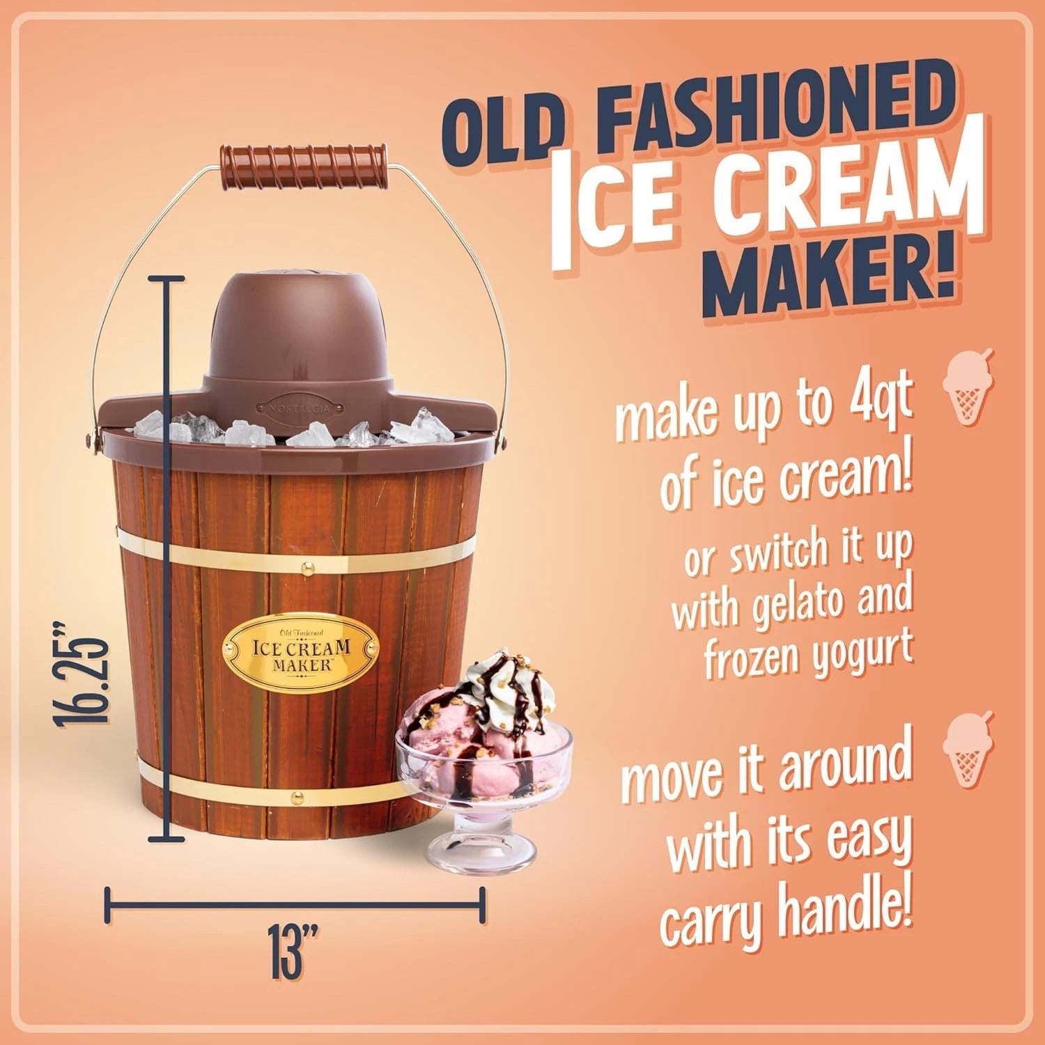 Electric Ice Cream Maker - Old Fashioned Soft Serve Ice Cream Machine Makes 07FC0E-D4 - KOEEK