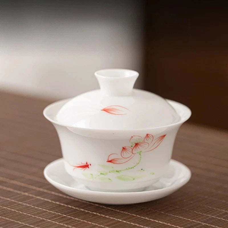 150ml Sancai Gaiwan White Porcelain Tea Bowl Chinese Household High-end Teaware 07FC0E-D4 - KOEEK