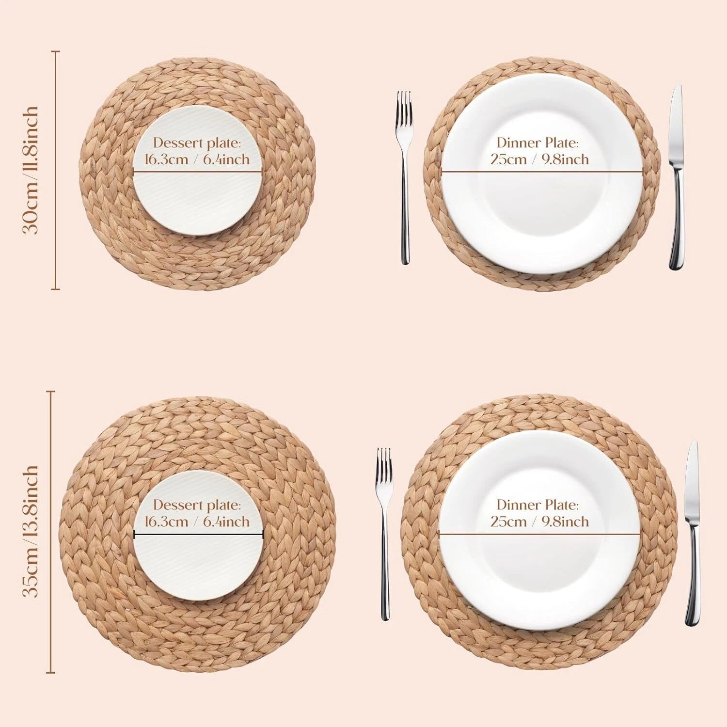 6 Pack, Round Woven Placemats, Natural Hyacinth Wicker Placemats 07FC0E-D4 - KOEEK