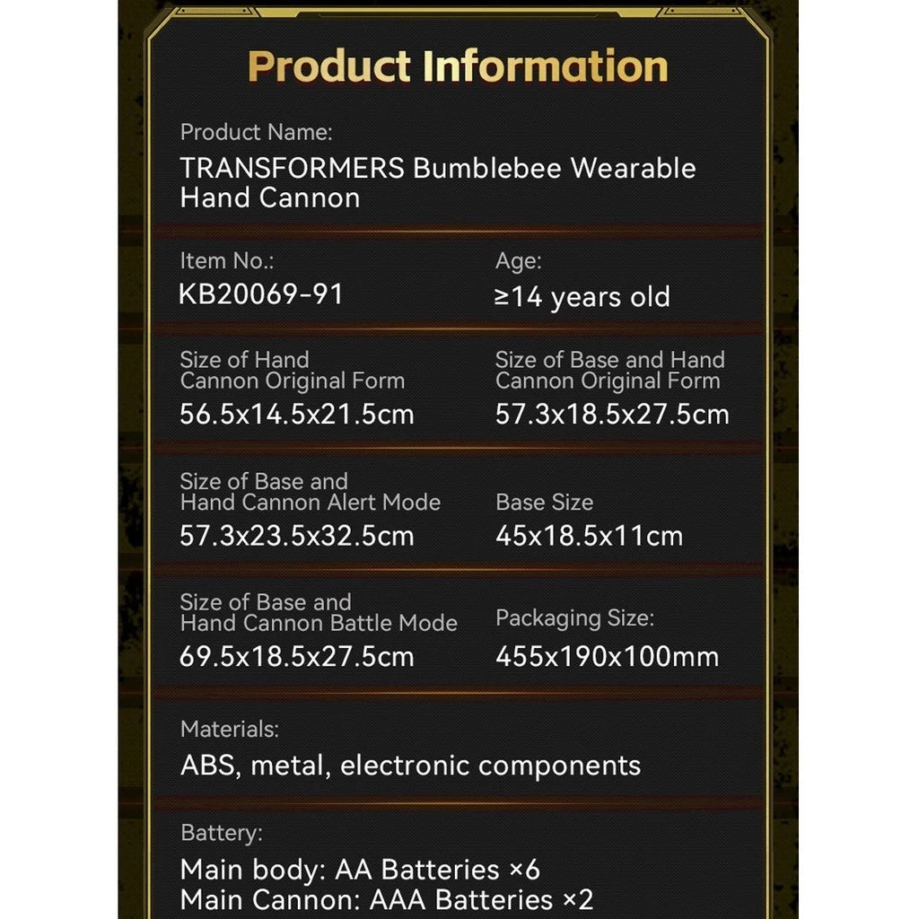 Killerbody Transformers Bumblebee Hand Cannon 1:1 Wearable Cosplay Prop Toys KILLERBODY - KOEEK