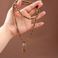 Green Sandalwood Amulet Necklace Ethnic Style Sweater Chain Buddha Bead Pendant 07FC0E-D4 - KOEEK