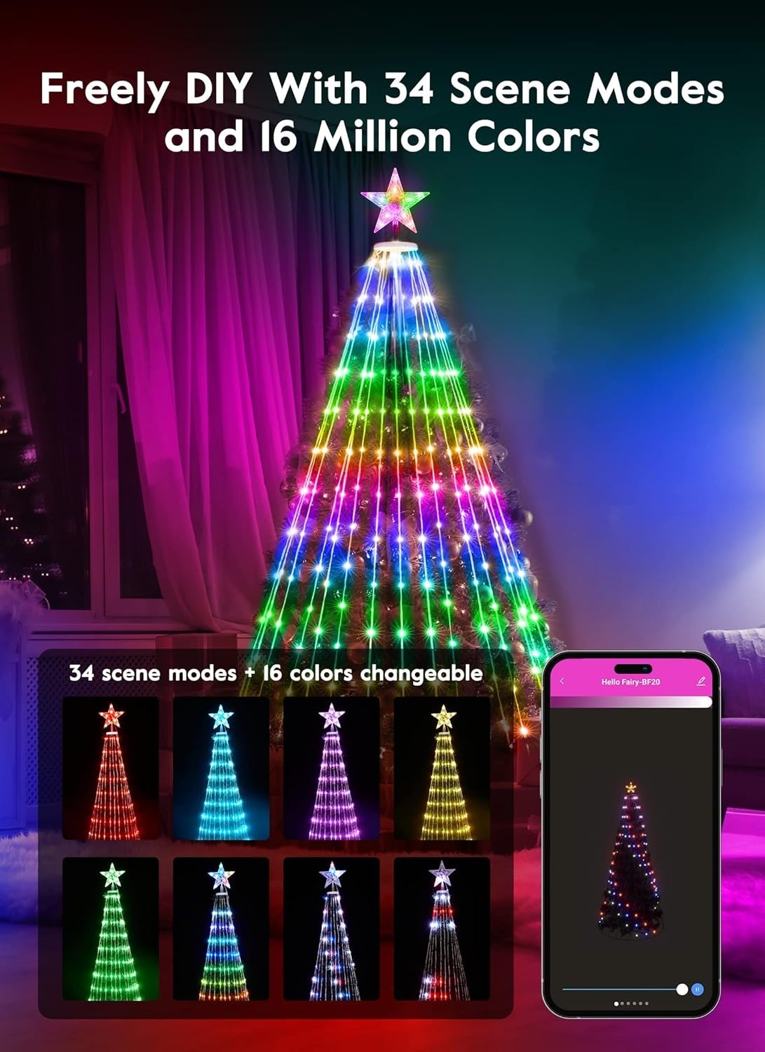Brightown 6ft RGB LED Smart Christmas Cone Tree Light | App + Remote | 34 Modes BRIGHTOWN - KOEEK