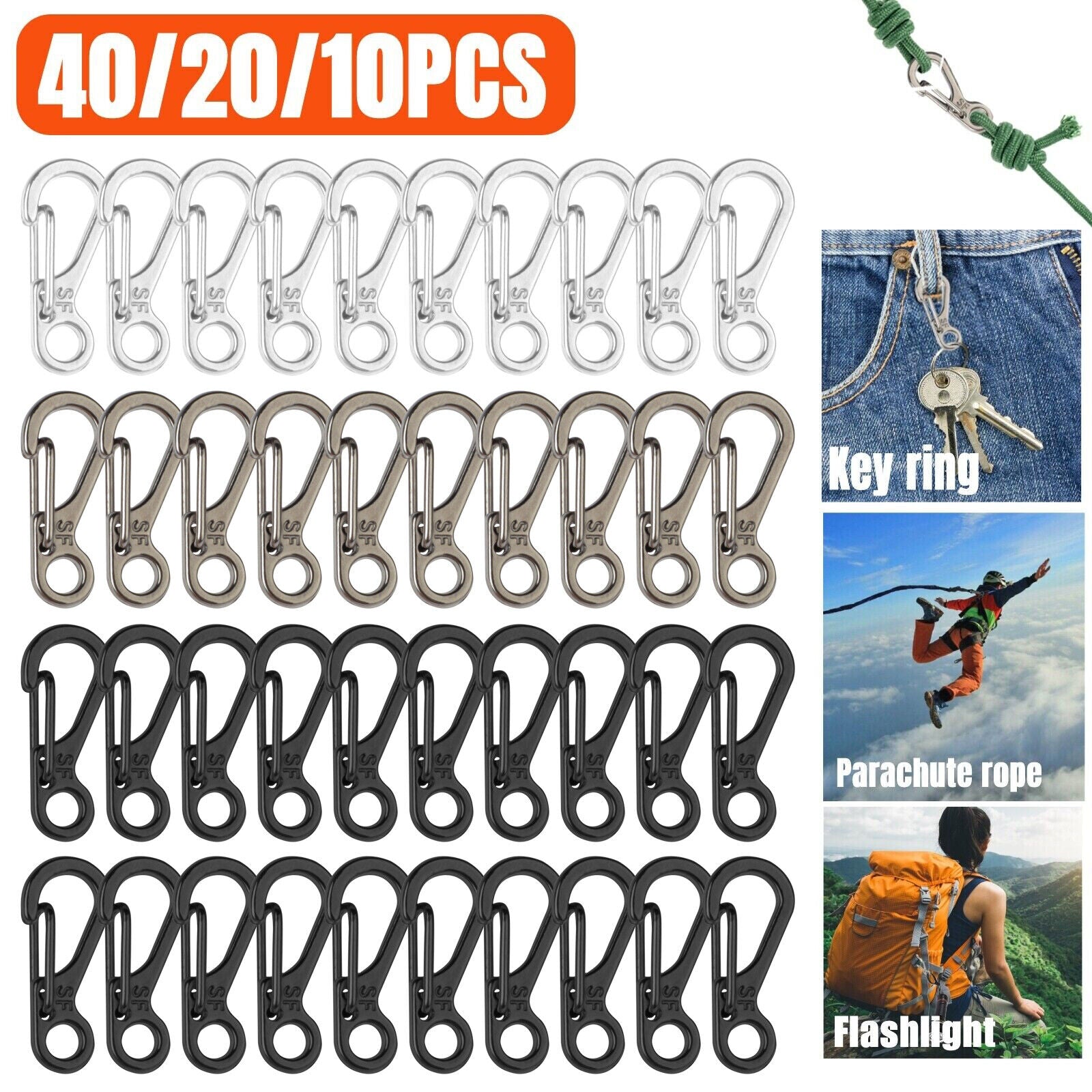 10-40x Mini SF Aluminum Spring Carabiner Clip Keychain Outdoor Snap Camping Hook koeek - KOEEK