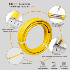 new 70ft 3/4'' Gas Line CSST Flexible Stainless Steel 70 ft - 3/4", Yellow 07FC0E-D4 - KOEEK