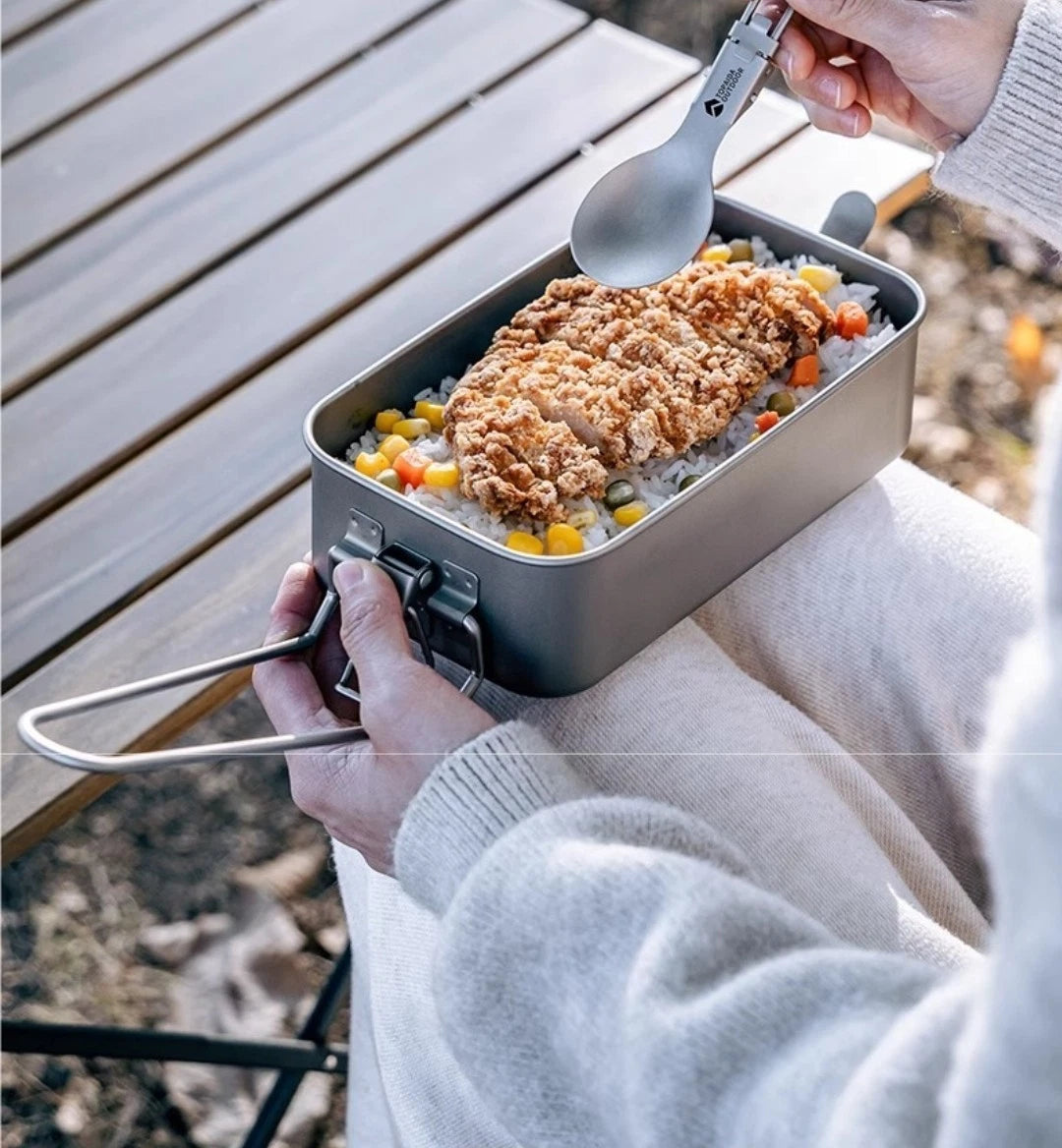 Outdoor Camping Hiking Fishing Pure Titanium Mess Tin Lunch Box With Handle 07FC0E-D4 - KOEEK