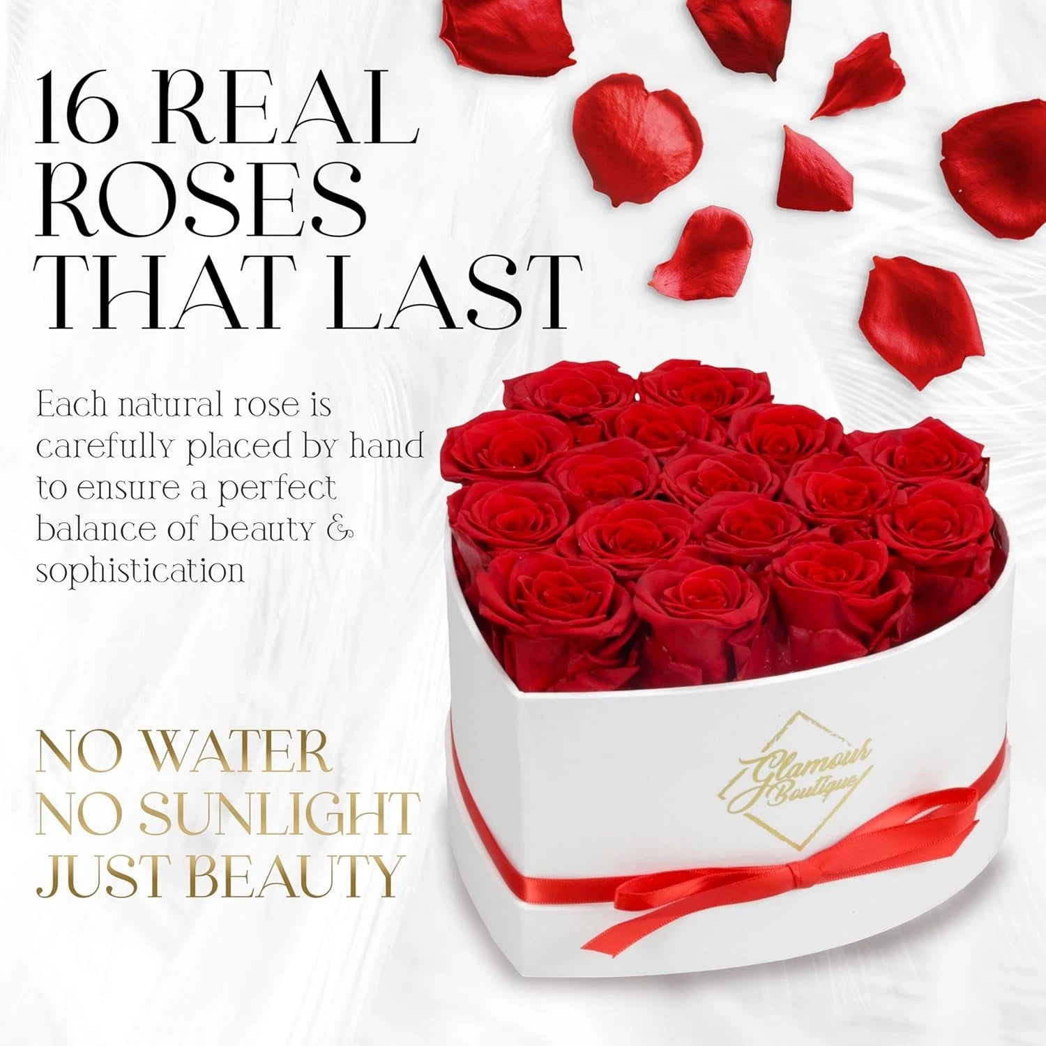 Boxed Preserved Roses - A Gift for Her, Your Wife, or Mother Red - 16 Pieces 07FC0E-D4 - KOEEK