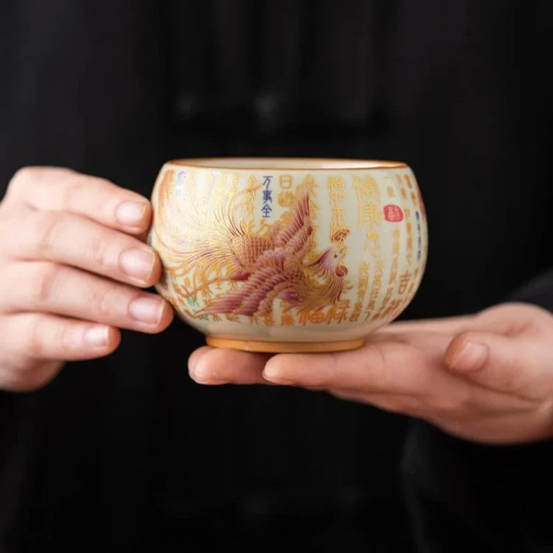 150ml Ceramic Ru Kiln Handpainted Dragon Phoenix Zen Tea-tasting Cup Master Cup 07FC0E-D4 - KOEEK