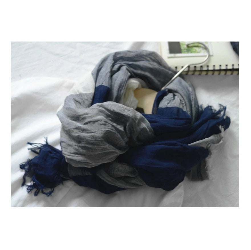 Mens soft cotton linen Bandana Scarf Blue gray Unisex Winter Autumn Neckerchief 07FC0E-D4 - KOEEK