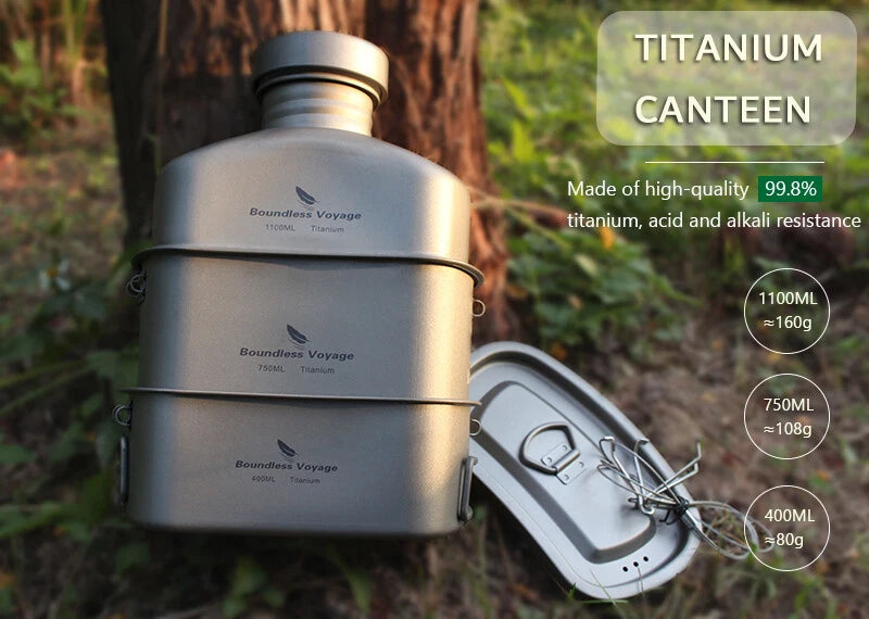 Titanium Military Canteen Cups Outdoor Camping Cooking Kit Water Bottle Mess Tin 07FC0E-D4 - KOEEK