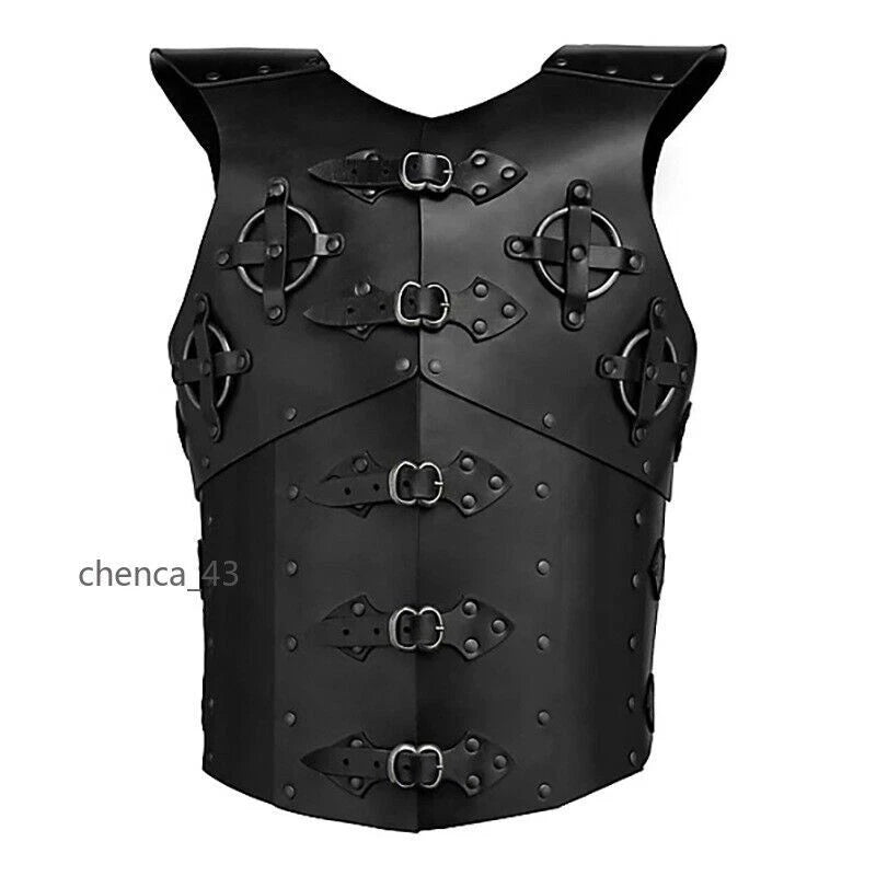 Medieval Adjust Leather Armor Vest Cosplay Hatless War Jacket Riveted Fasteners 07FC0E-D4 - KOEEK