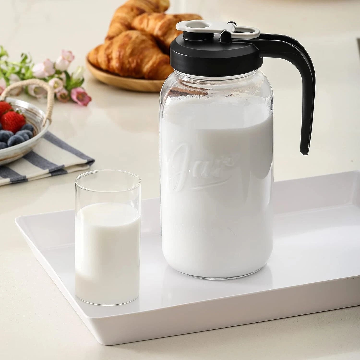 64 oz Glass Pitcher with Lid - 2 Quart Mason Jar Pitcher with Filter Lid 07FC0E-D4 - KOEEK