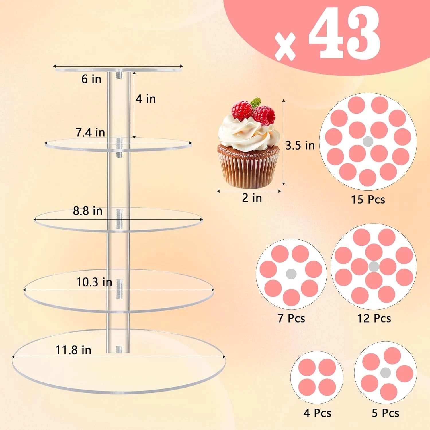 5 Tier Round Acrylic Cupcake Tree Tower Display Stand Display for Pastry Wedding 07FC0E-D4 - KOEEK