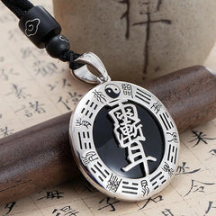 3cm Silver Plated Taoist Taiji Bagua Nine Word Mantra Pendant Amulet Charm 07FC0E-D4 - KOEEK