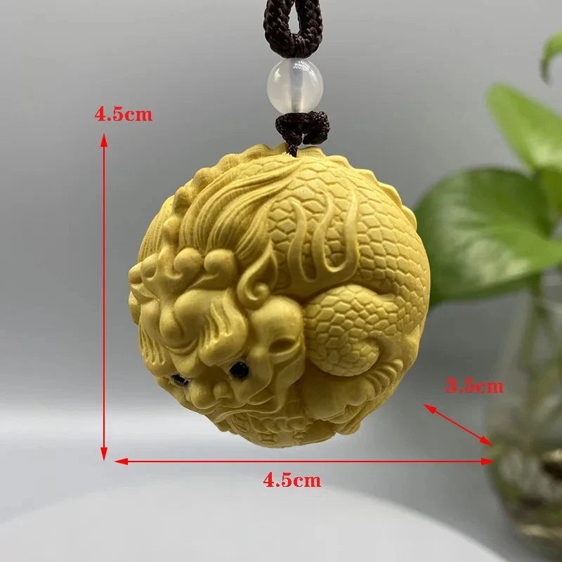 4.5cm Cypress Hand Carved Luck PI Xiu Pendant Fortune Amulet Transship Keychain 07FC0E-D4 - KOEEK