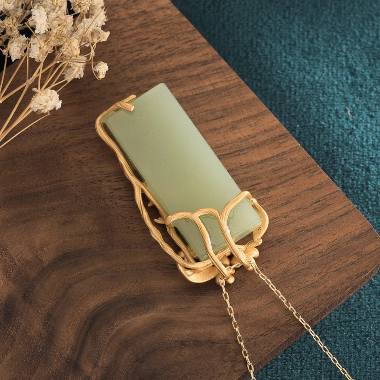 Jade Pendant Necklace Charm 18K Gold Plated Chain Phoenix Bird Dainty Gemstone 07FC0E-D4 - KOEEK